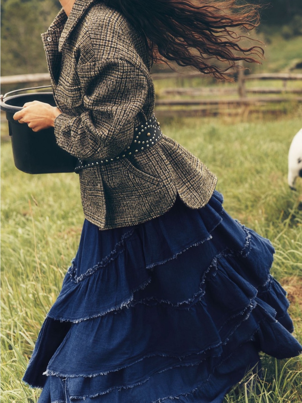 Pilcro Denim Tiered Ruffle Maxi Skirt